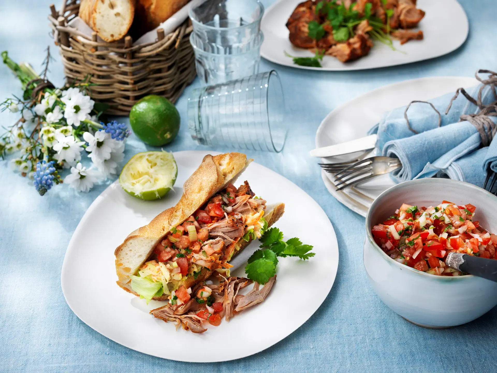 Pulled pork i baguette