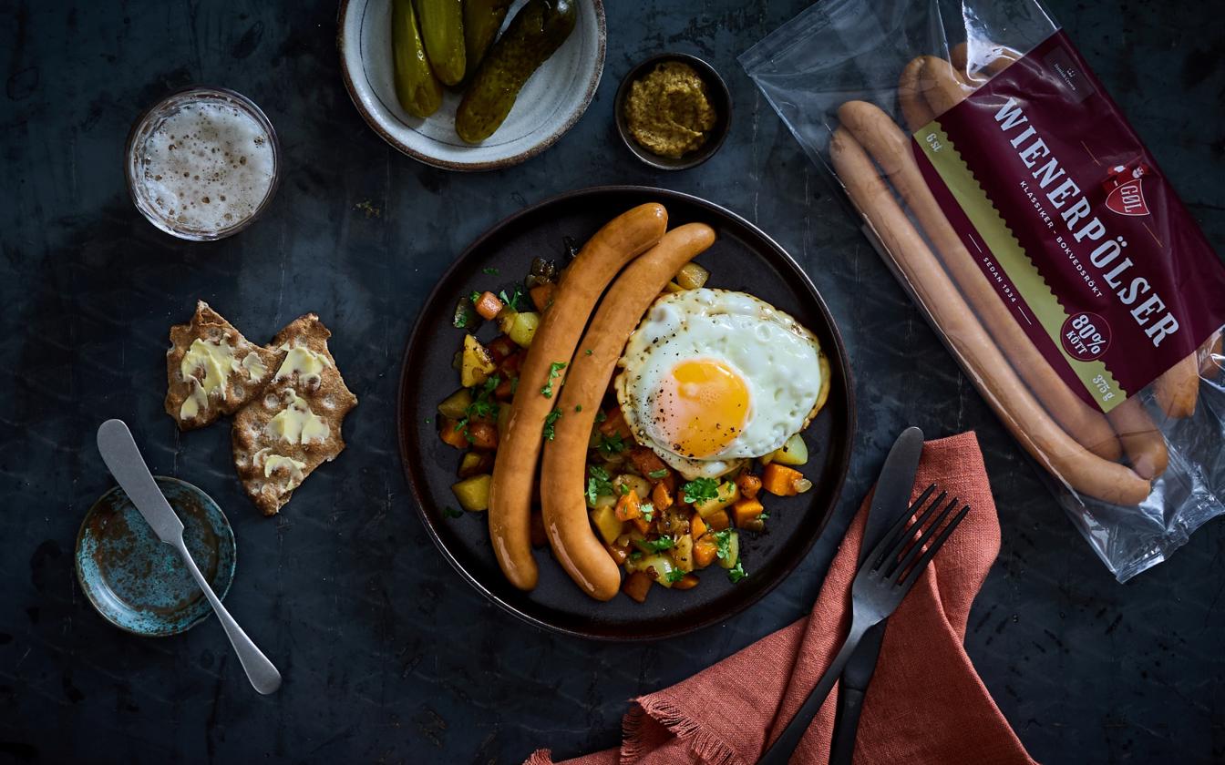 Rotfruktspytt med Wienerpölser