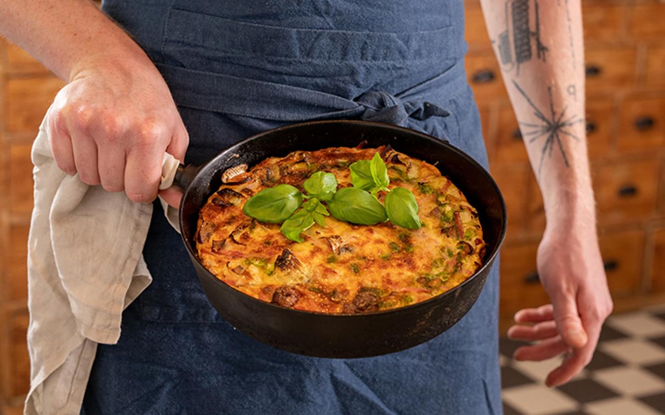 Frittata med strimlad rökt skinka