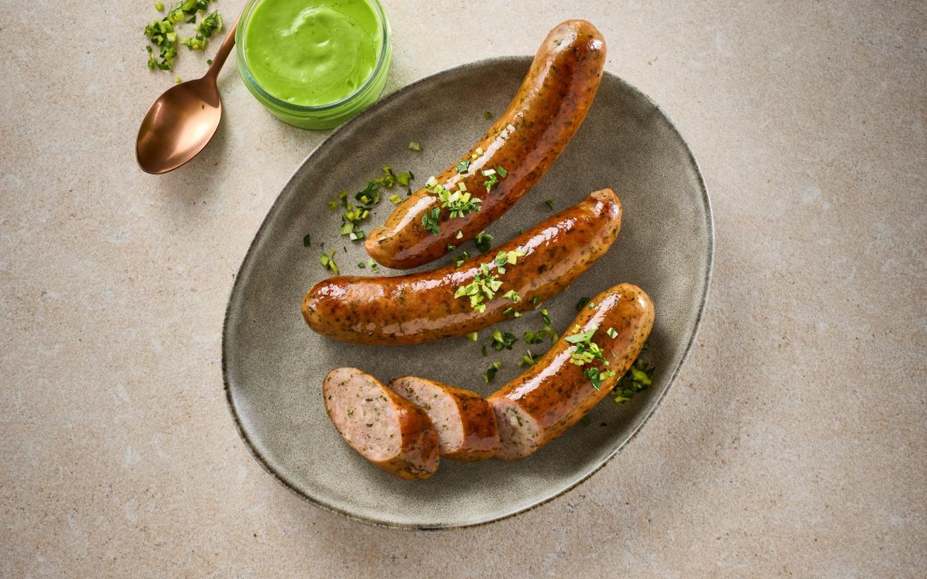 Bacon/ramsløg frokostpølse med urtemayo
