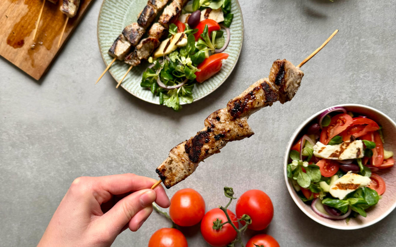 Souvlaki spyd med grillet grisekød