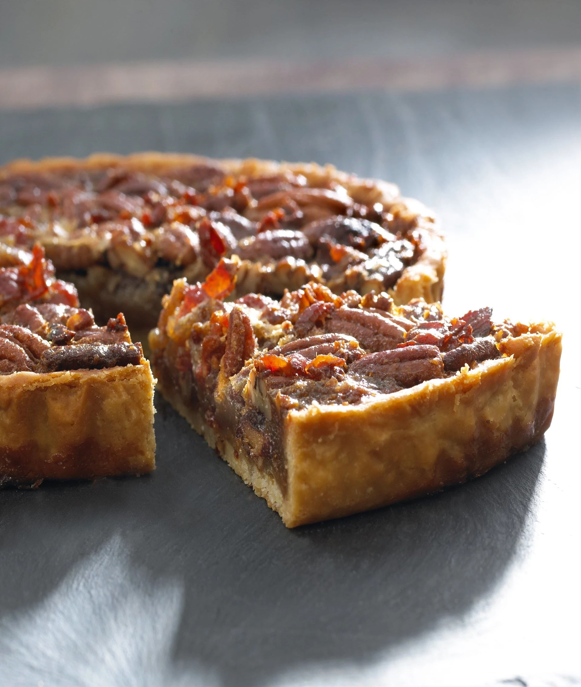 Pecan pie med karamelliseret bacon