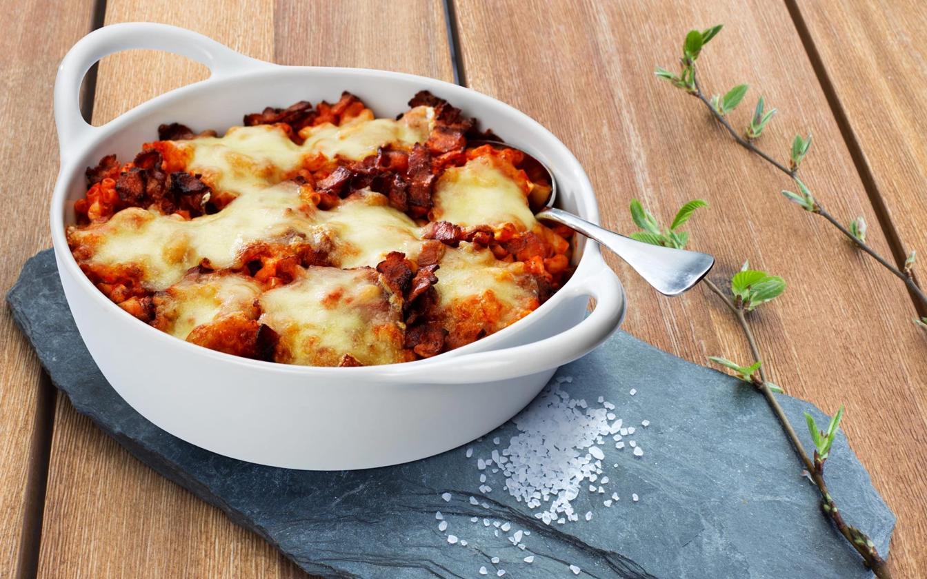 Bacongratäng med pasta