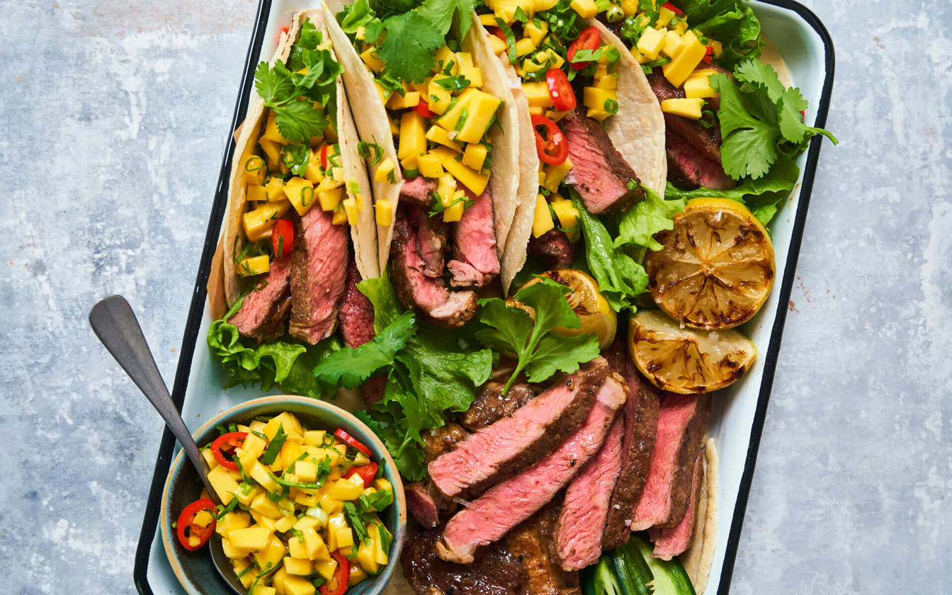 Tacos med grillet kalv og mangosalsa