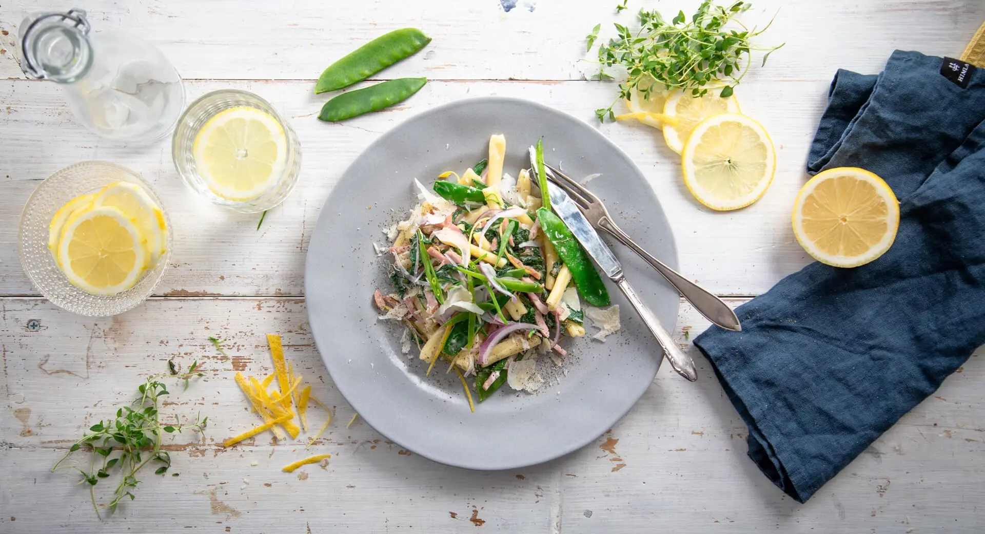 Pasta med rökt skinka