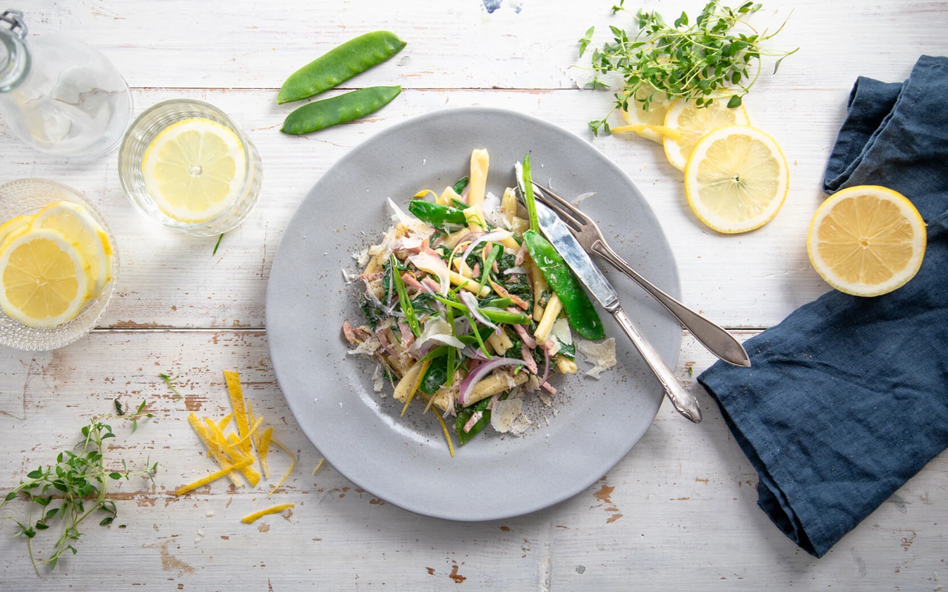 Pasta med rökt skinka