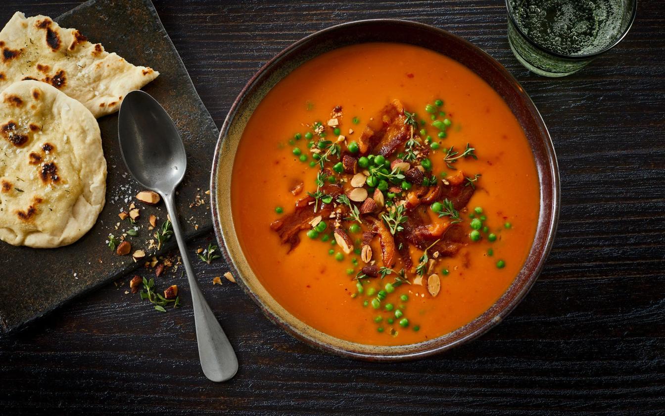Cremet græskarsuppe med bacon