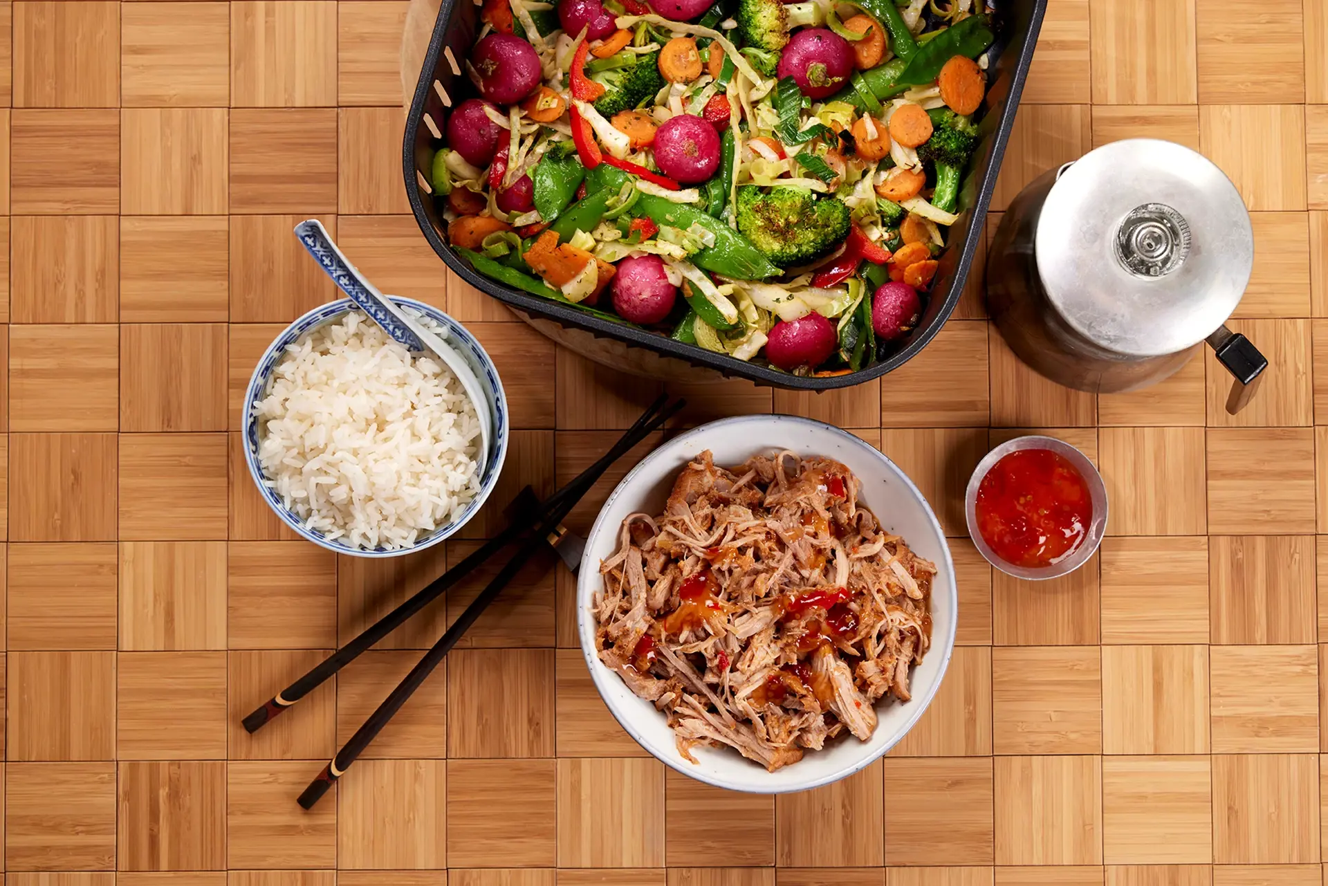 Pulled Pork Asian style med wokgrönsaker och ris