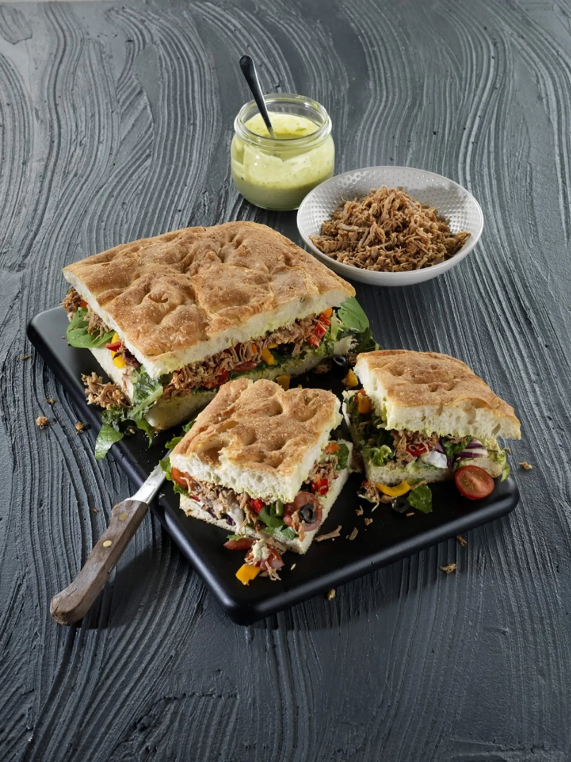 Pulled chicken focaccia