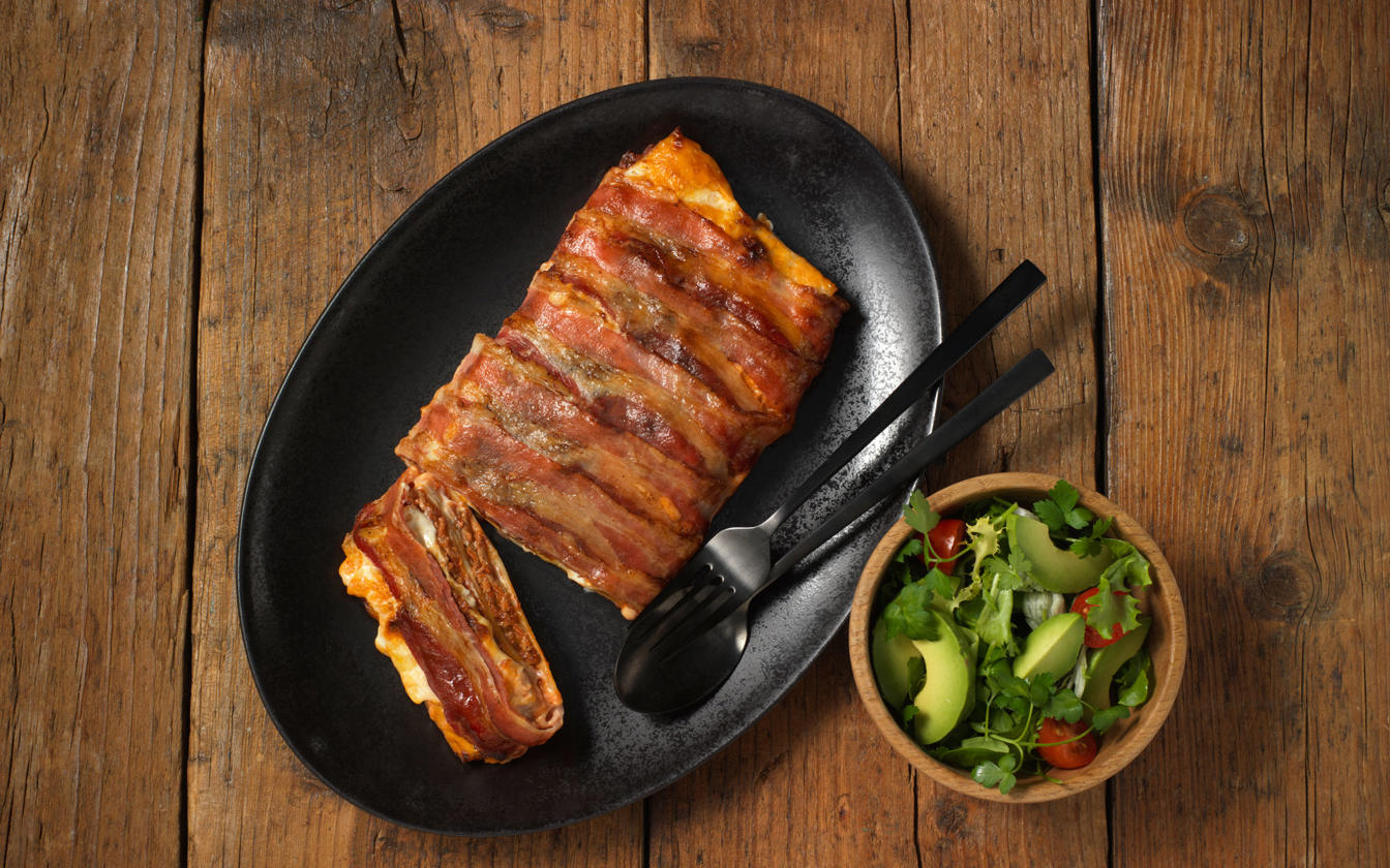 Lasagne svøbt i bacon