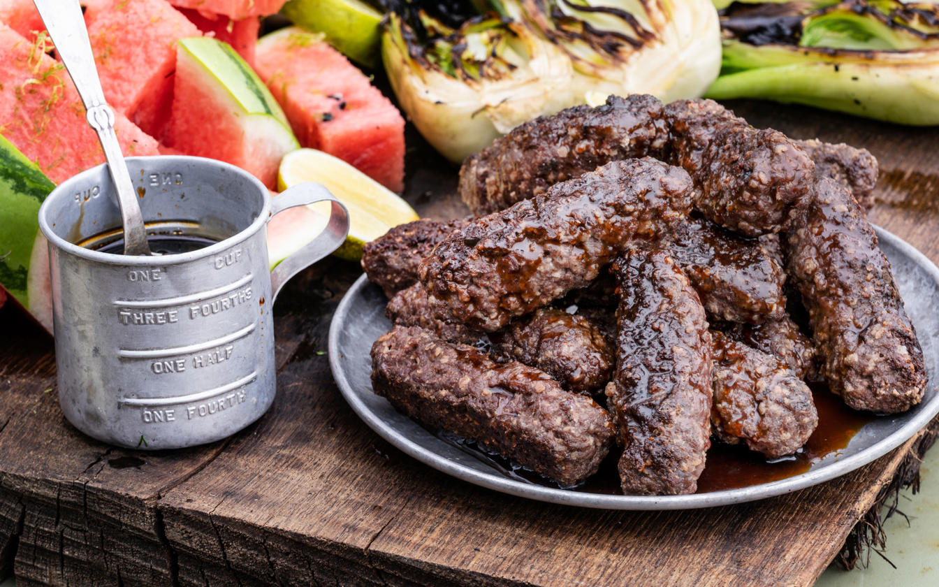 Oksekebab med sød sojasauce