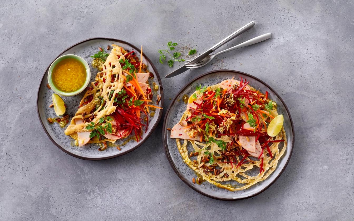 Æggewrap med kyllingebryst og grønt