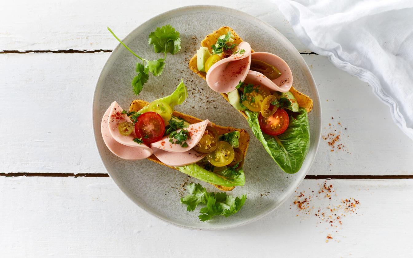 Tacoskåle med Veggie Sandwich Skiver og spicy avocado
