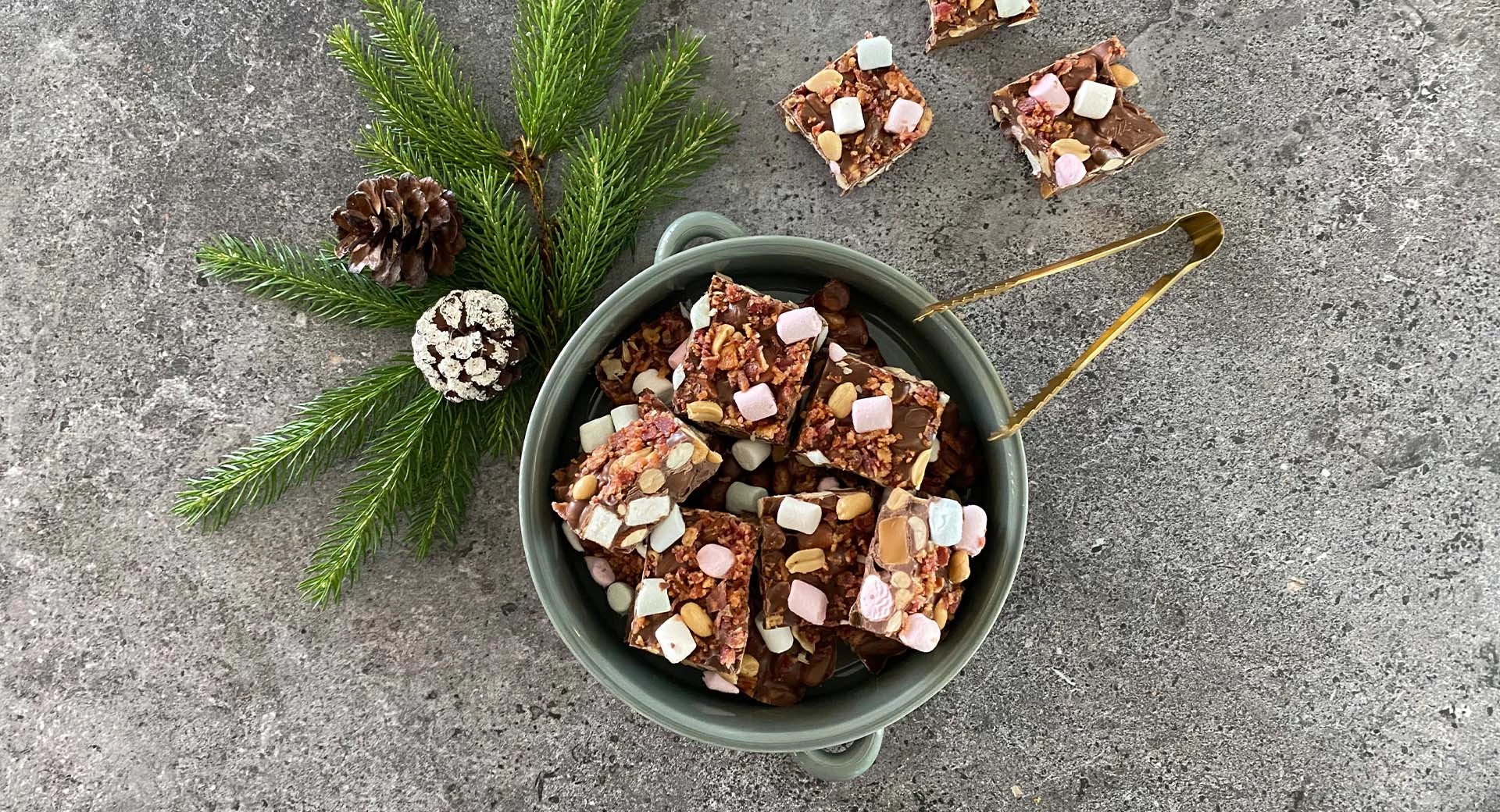 Rocky roads med bacon crumble