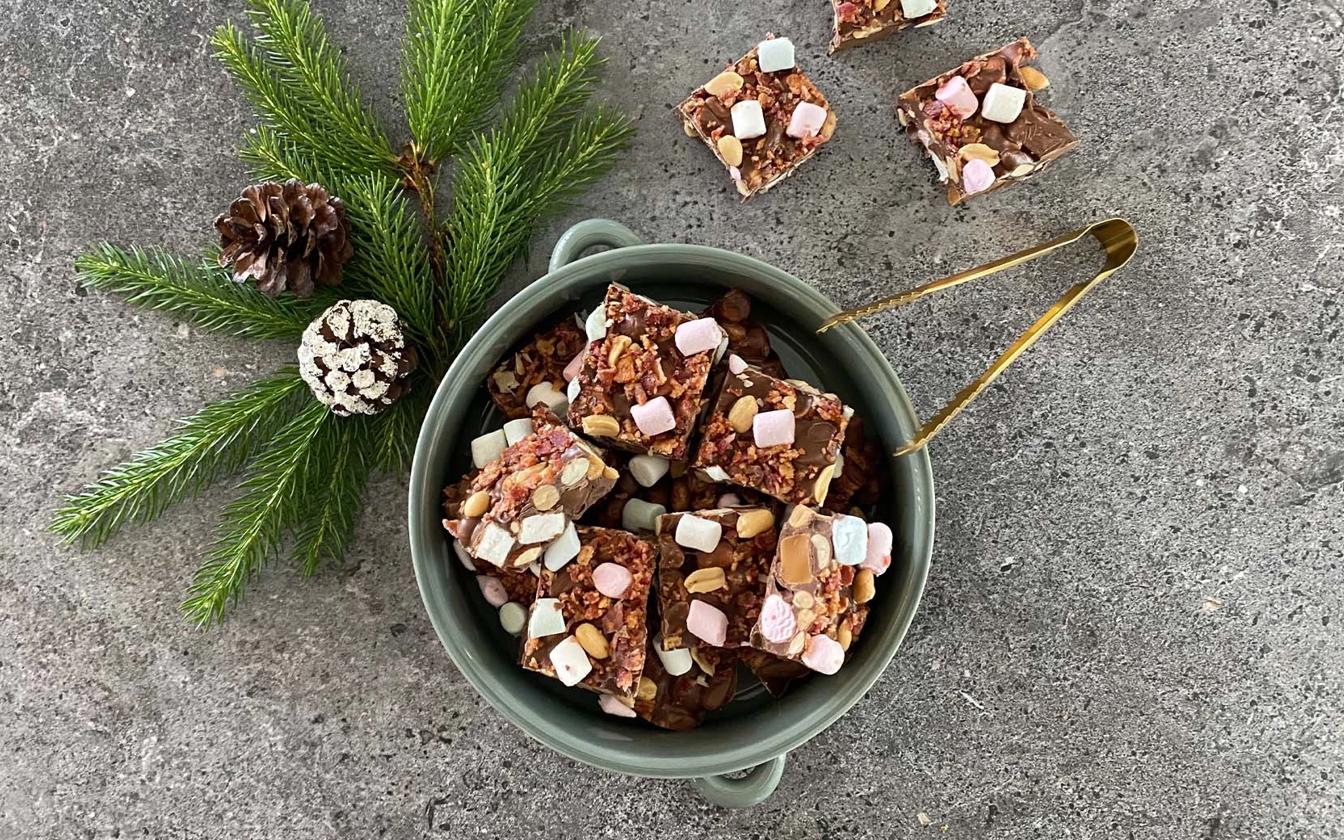 Rocky roads med bacon crumble