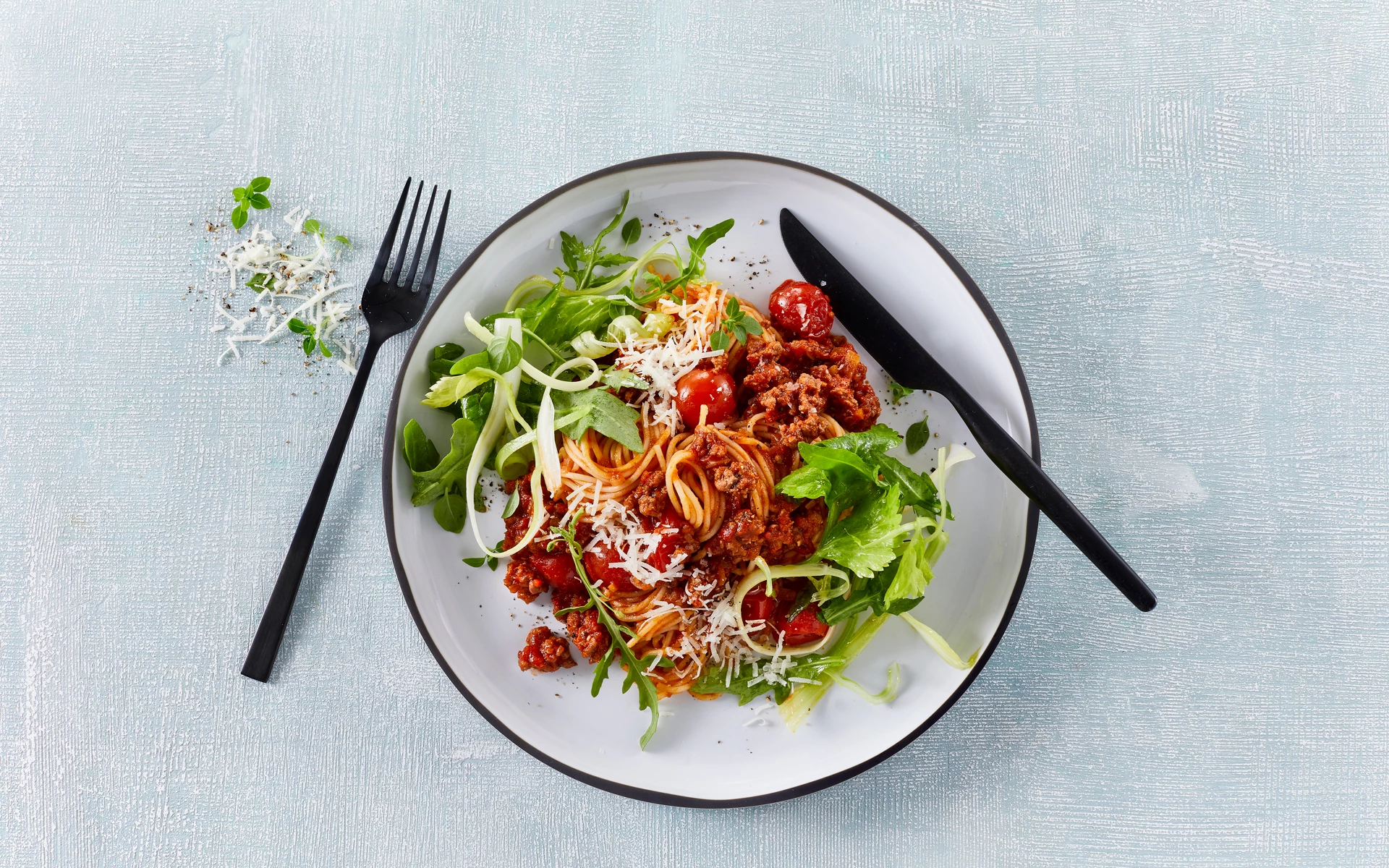 Bolognese med frisk rucolasalat