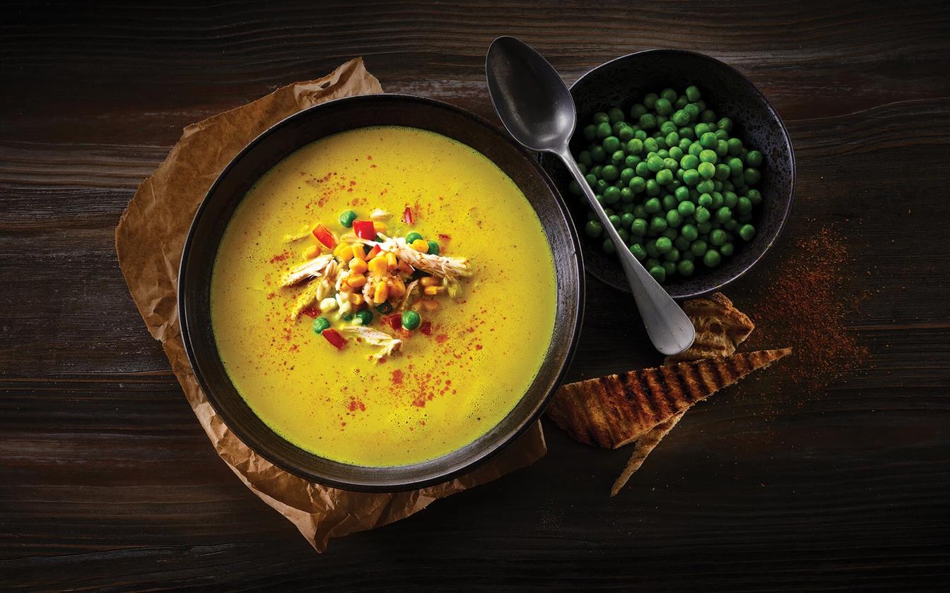 Karrysuppe med kylling og ris