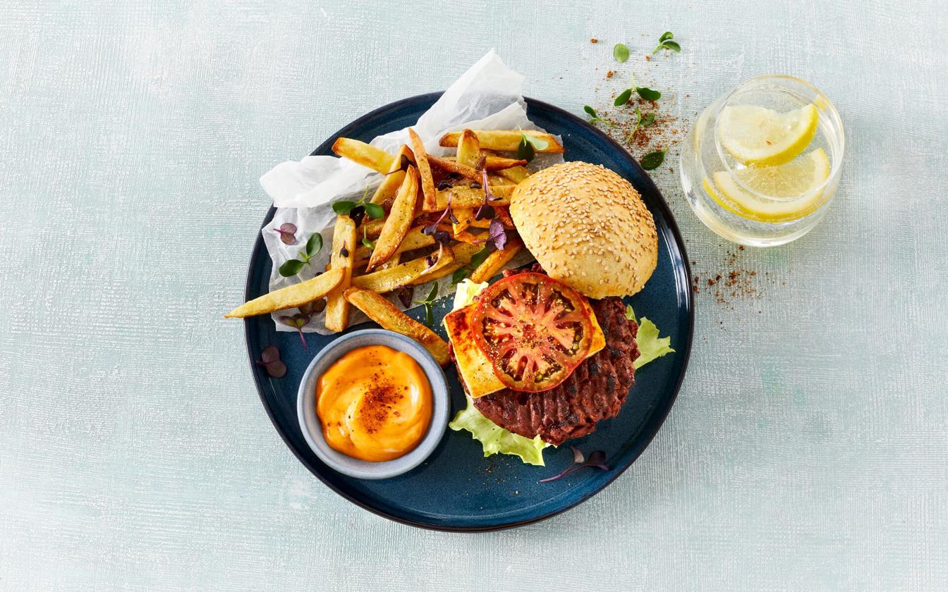 Veggieburger med halloumi