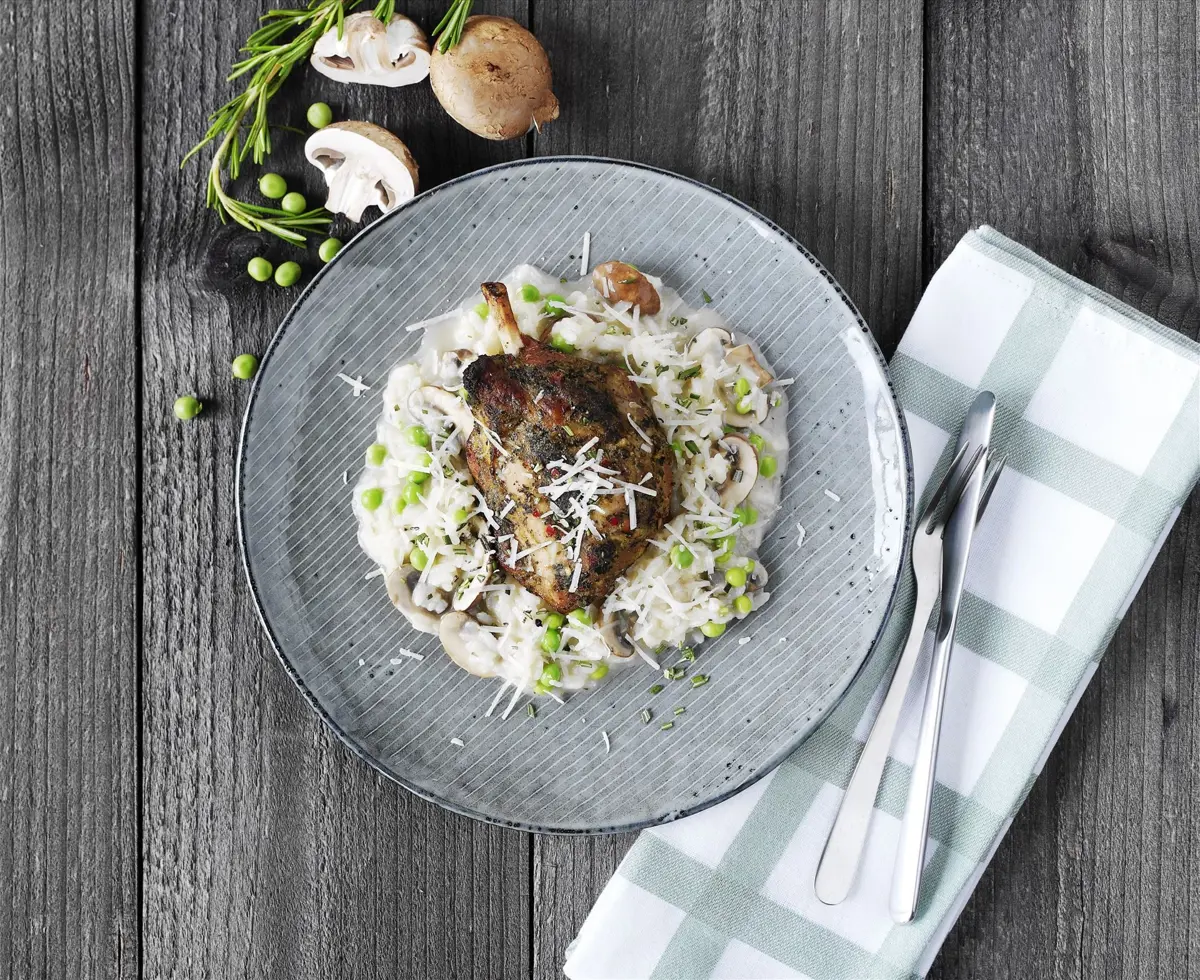 Pilzrisotto mit Slow Cooked Mini Haxen - Danish Crown