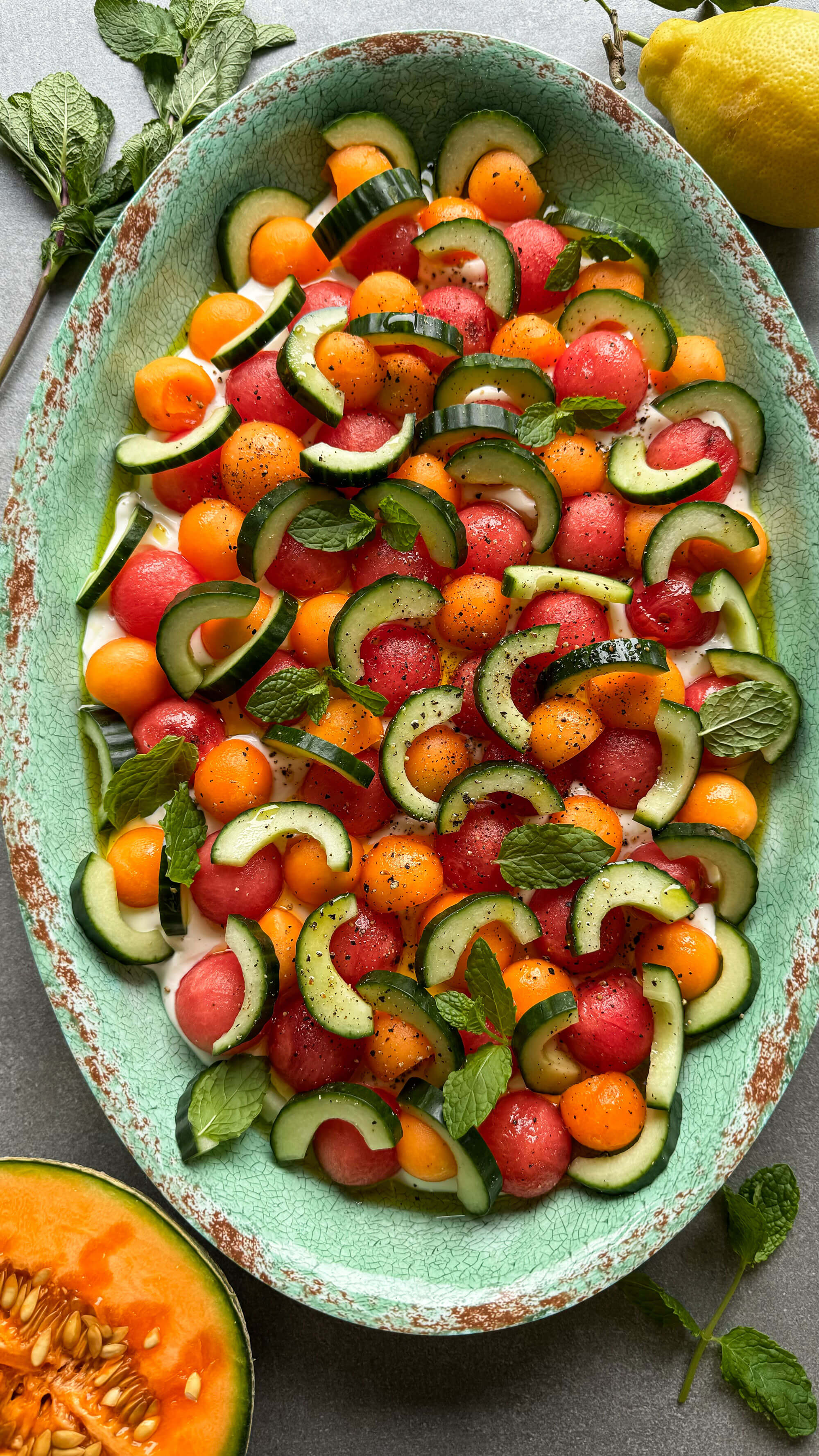 Farverig melonsalat med fetacreme - Danish Crown Farverig melonsalat med fetacreme - Danish Crown