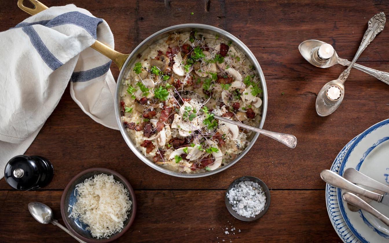 Risotto med svampe og bacon