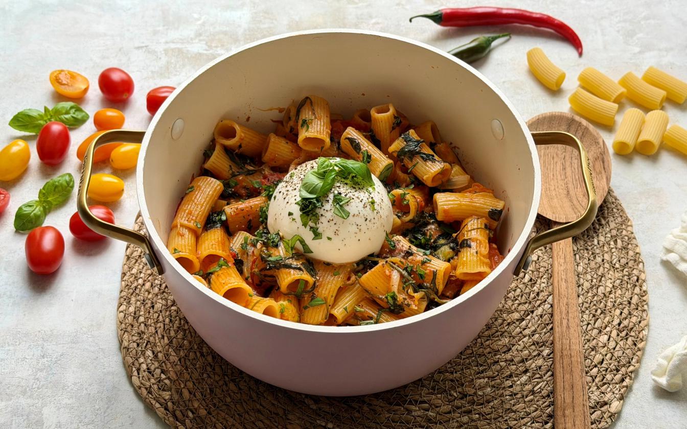 One pot pasta med burrata
