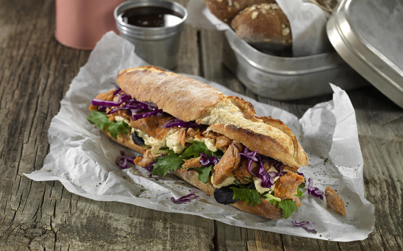 Baguette med pulled chicken