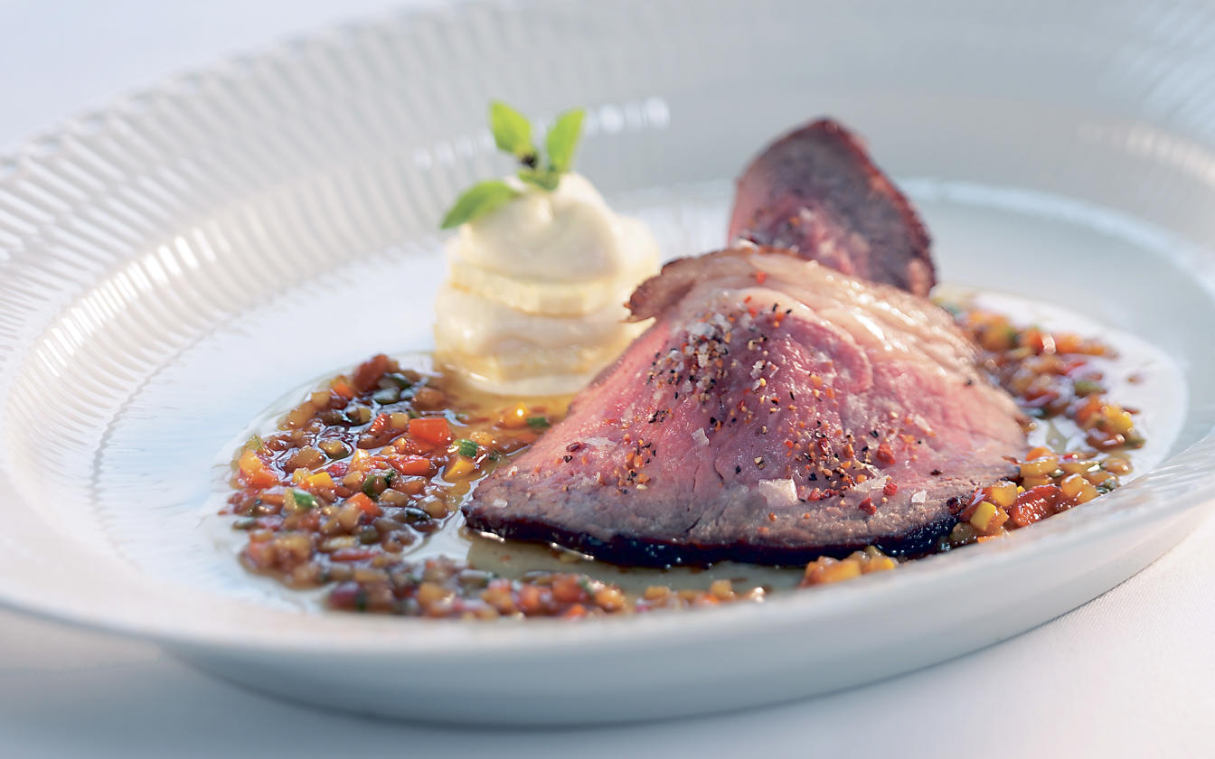 Entrecote med selleripure og brunet smør
