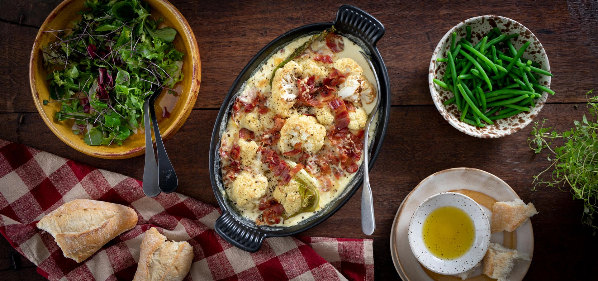 Blomkål med bacon og ostesauce