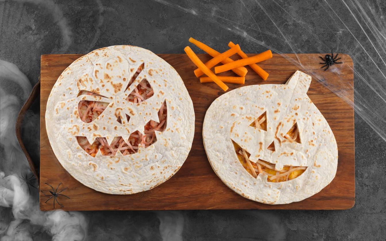 Halloween tortillas med hamburgerryg