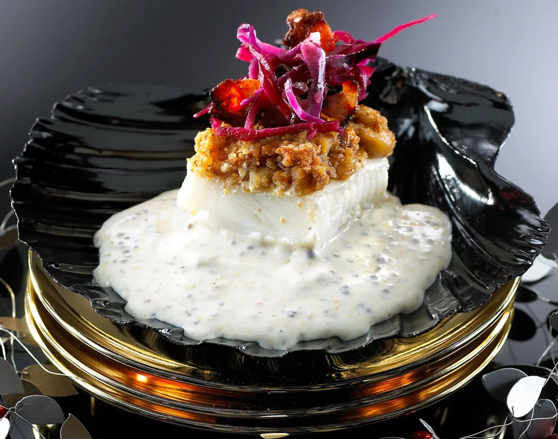Gebackener Heilbutt mit Bacon-Rotkohl